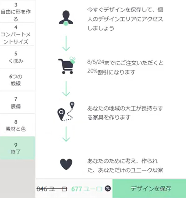 デザインの保存ボタンを押すと、名前を登録できるので、入力後、「続く」をクリックしてください。